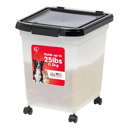 IRIS USA Dog Food Storage Container, Up to 25 lbs, Pearl/Black, Made in USA - color: Pearl/Black, size: 25 lbs