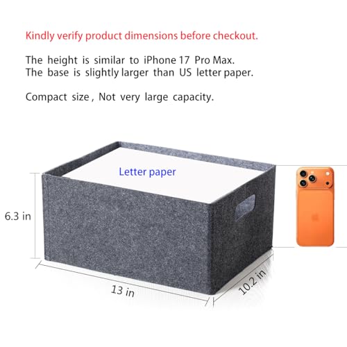 1 pack 13 * 10.2 * 6.3 inch felt storage basket self-supporting collapsible for storaging and sorting of clothes, toys and office files