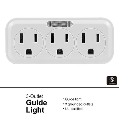 GE Outlet Extender, Guide Light, 3 Outlet Multi Plug Wall Power Splitter - size: 1 Pack