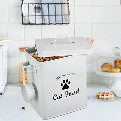 Geyecete Pet Treat and Food Storage Tin with Lid - 5lbs Capacity - Serving Scoop Included … -CAT - size: CAT FOOD