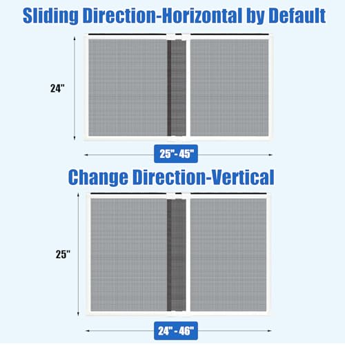 4 Pack Expandable Window Screen, 2 Way Adjustable Sliding Window Screen, Horizontal (24" H x 25" - 45" W), Horizontal and Vertical Adjustable, Replacement Screen for Window, Window Screens Mesh - size: 24"H x 25"-45"W