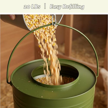 KOL Hanging Chicken Feeder 20lbs Metal Chicken Feeder No Waste, Adjustable Poultry Feeder with 12 Ports, No Installation & Universal Height Design (Green) - color: Green