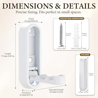 Foldable Wall Hooks, 4 Pack White Heavy Duty Coat Hooks, Screw Mounted - color: White, size: 4 Pack