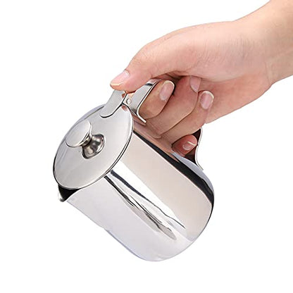 Ejoyous Stainless Steel Milk Frothing Pitcher, Coffee Cup Mug Milk Frothing Pitcher Jug with Lid for Latte Coffee Art Office Kitchen (600ml)