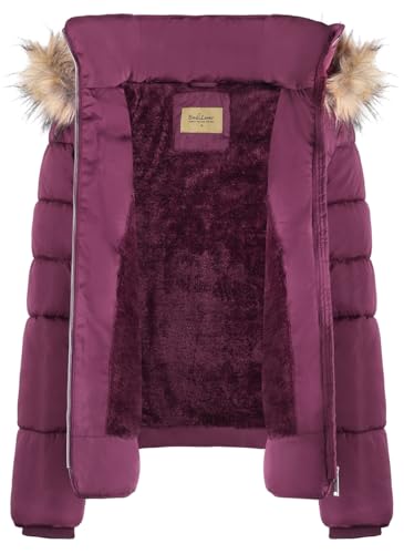 BodiLove Women's Fur Hooded Thickened Jacket with Fleece Lining - color: Burgundy W/ Silver Zipper, size: Medium