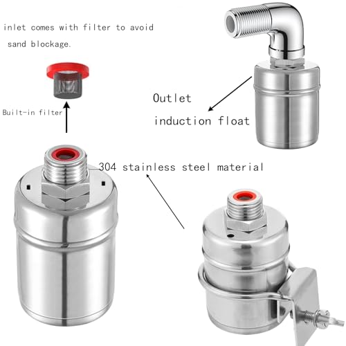 2pcs Stainless Steel Automatic Water Float Valve - 1/2in & 3/4in Dual Connections, Heavy-Duty Water Level Control for Livestock Trough, Fish Tank, Swimming Pool, No-Leak Design