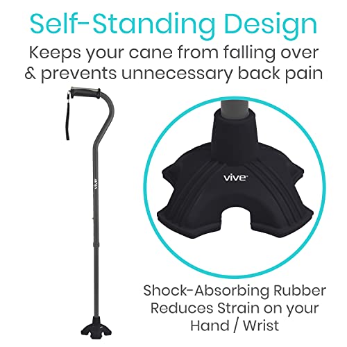 Vive Cane Tip - Self Standing Quad Base Replacement for Most Walking Canes - color: Black