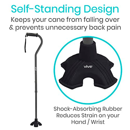 Vive Cane Tip - Self Standing Quad Base Replacement for Most Walking Canes - color: Black