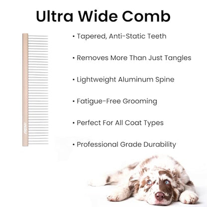 Fresh Ultra Wide Metal Pet Comb, Oval Aluminum Handle, Wide Tooth Spacing, Metal Grooming Comb for Dogs, 7.5" - style: Ultra Wide