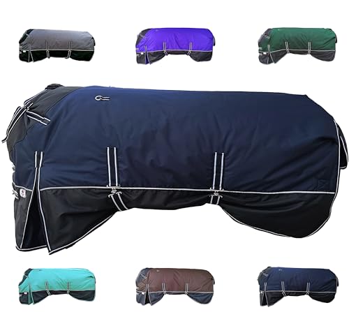 Majestic Ally 600 D Ripstop Nylon Horse Turnout Blanket, Waterproof, Heavyweight, Rain and Weather Resistant, 250 GSM (Navy Black, 78 - Inch) - color: Navy Black, size: 78 - Inch