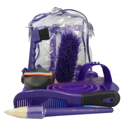 AJ Tack 8 Piece Kids Horse Grooming Kit with Backpack Blue