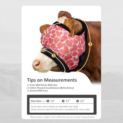 Harrison Howard Cattle Livestock Fly Mask Breathable Mesh Padded Edging with Fun Patterns Large Spacing Forelock Opening Design Adjustable Fit for Cattle Heart - color: Heart