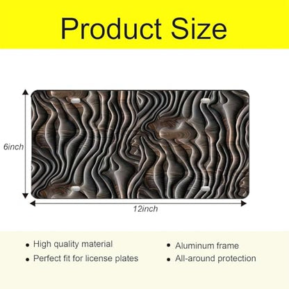 Aluminum Metal Front License Plate Cover Decorative Car Plates Rust-Proof Waterproof 6x12 Inch (Plate Wood Grain Black Gray) - color: Plate Wood grain black gray
