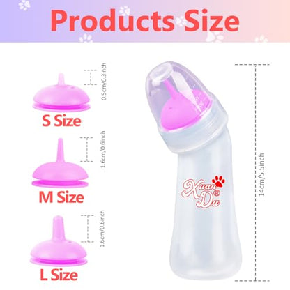 Pet Feeding Bottle,3 Pack Wide Mouth Angled Nursing Bottle, 3 Sizes Nipples with Ventilation Valve Resistant Tearing Perfect for Puppies, Kittens, Small Wildlife(Pink) - color: pink