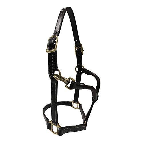 Huntley Equestrian Fancy Stitched Adjustable Premium Leather Pony Halter Elegant & Durable With Brass Hardware, Adjustable Crown Piece - Brown
