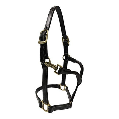 Huntley Equestrian Fancy Stitched Adjustable Premium Leather Pony Halter Elegant & Durable With Brass Hardware, Adjustable Crown Piece - Brown