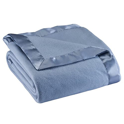 OakRidge Fleece Blanket with Luxurious Satin Binding Edges, Lightweight - color: Blue, size: King