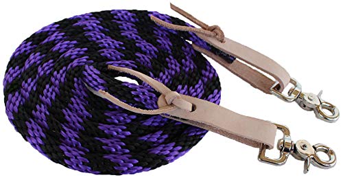 CHALLENGER Horse Roping Western Barrel Split Reins Nylon Braided 8 Ft. Black Orange Tack 607136 - color: Purple Black Tan