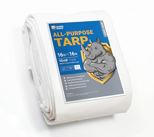 GUARD SHIELD Heavy Duty Tarp 16x16 Feet White Multi Purpose Thick Waterproof Poly Tarp Cover 10mil - color: White, size: 16x16