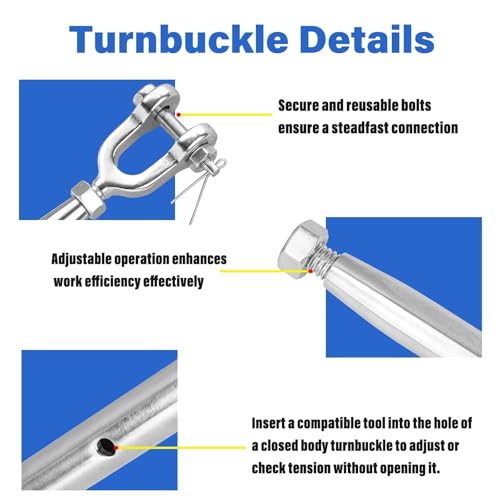 2PCS Turnbuckle, 5/16" (M8) 304 Stainless Steel Turnbuckle, 2100lbs Working Load Limit, Closed Body Jaw and Jaw Turnbuckles for Cables Wire Tensioning, Shade Sail, Clothesline, String Lights - size: 5/16in （2pcs）