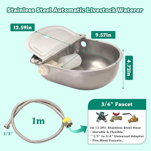 Automatic Animal Waterer Bowl with Float Valve 304 Stainless Steel Kit for Dog Horse Cow Pig Livestock Waterer Outdoor Dispenser for Chicken