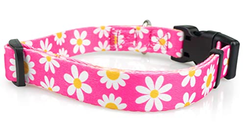 Limeloot Pink Daisy Dog Collar, Spring Summer Dog Collar for Female Dogs, Small - color: Pink Daisy, size: Small