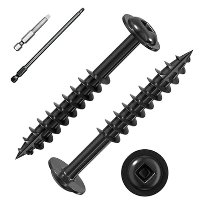 Wensilon (Black) Pocket Hole Screws # 8 * 1-1/2" 109pcs 1lbs Square Hole Wood Screws and Round Head Square Hole self Tapping Screws are Suitable for Wooden use.150MM,60MM Drive bit Included. - color: Black, size: 8*1-1/2"