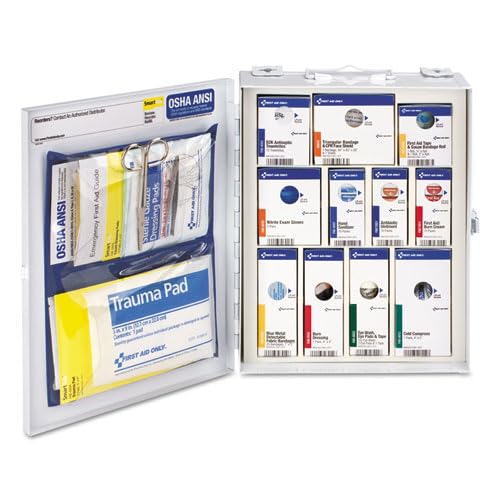 First Aid Only 90658 25-Person SmartCompliance First Aid Kit for Businesses, ANSI 2015 Compliant Metal Food Service First Aid Cabinet, 94 Pieces