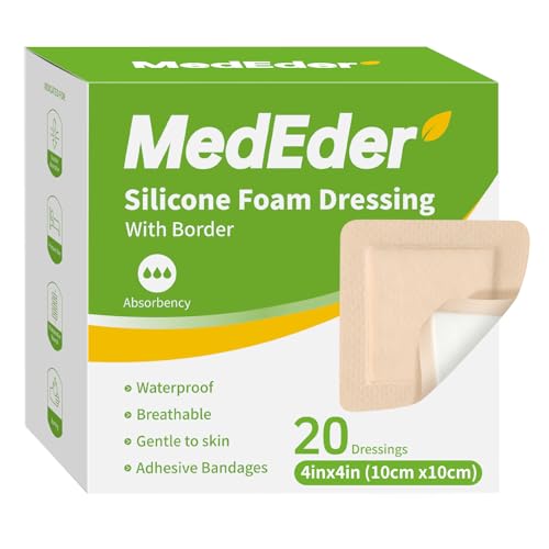 Silicone Foam Dressing 4x4 with Adhesive Border Waterproof 20 Pack - size: 4" x 4"(20 PCS)