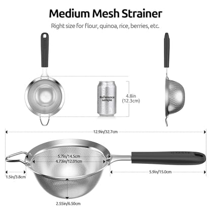 U-Taste Fine Mesh Strainer, 18/8 Stainless Steel Sieve 30 Mesh, M/Black - color: (2) Black, size: M-4.73in