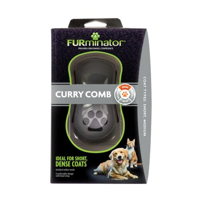 FURminator Curry Comb for Dogs & Cats With Short, Dense Coats | Removes Dust & Loose Hair, Distributes Natural Oils for Healthy Coat, Ideal for Short & Medium Coats, For Daily Use