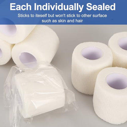 24 Pack White Self Adhesive Bandage, 2” x 5 Yards Medical Wrap, Cohesive Bandage Wrap, White Tape Baseball, Self Stick Bandage Tpae, First Aid Gauze for Ankle, Leg, Arm - color: White, size: 2 Inch