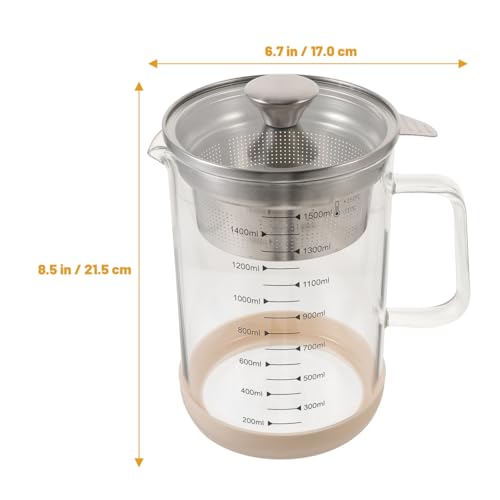 Hemobllo Soybean Milk Container with Strainer Fine Mesh Juice Strainer Pitcher for Tea Nut Milk and Juice Filtering Glass Jug 6.69 X 4.72 X 8.46 in 1 piece
