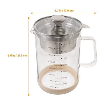 Hemobllo Soybean Milk Container with Strainer Fine Mesh Juice Strainer Pitcher for Tea Nut Milk and Juice Filtering Glass Jug 6.69 X 4.72 X 8.46 in 1 piece