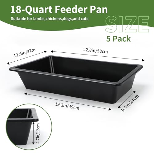 5 Pack 4.5 Gallon/18 Quart Plastic Livestock Feeder Water Trough - color: Black-18Quart, size: 18 Quart
