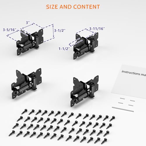 SKYSEN Self-Closing Fence Gate Hinges, Latch, and 24" Drop Rod for Double Gate Fence, Fence Gate Hardware - Easy to Install, Sturdy and Durable - Black Plastic Coated(smzt-01)