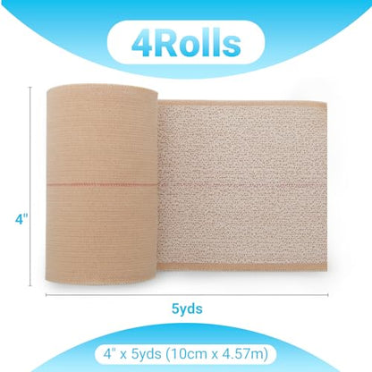 OK TAPE Elastic Adhesive Tape Bandage Tape Wrap 4 Inch Wide 4 Rolls | Flexible Stretch Bandages for Sports Ankle, Knee and Wrist Sprains (Beige) - size: 4 Inch x 5 Yard