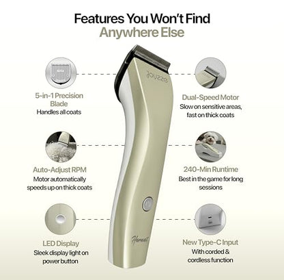 Hornet 5-in-1 Cordless Dog Clippers - Low Noise Pet Grooming, Grey | Precision trimmer for shaping and styling dogs and cats, with a detachable blade that adjusts across five cut settings