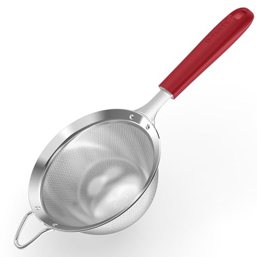 U-Taste Fine Mesh Strainer, 18/8 Stainless Steel Sieve 30 Mesh, M/Red | Kitchen Strainer with Silicone Handle, 4.73in Medium Food Sieve, Metal Colander for Rinsing Rice, Quinoa, Flour, Berry Seed - color: (4) Red, size: M-4.73in
