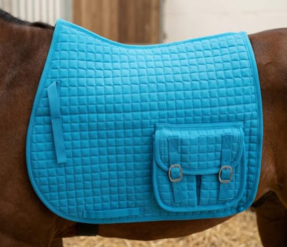 CHALLENGER Horse English Quilted Fleece Padded Dressage Saddle Pad with Pockets 72121-124 - color: Turquoise, size: 23" Spine x 22" Drop