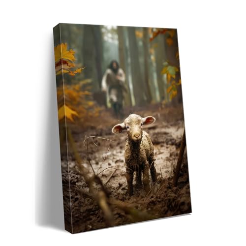Large wall art for living room Jesus Running After Lost Lamb Picture for home decor Jesus wall decor for prayer room Baptism gifts for boys-girl serenity prayer Religious canvas wall prints .(24"X36") A-397 - color: Jesus and Lamb Canvas Wall Art, size: 2