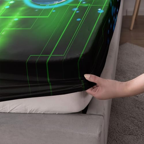 Boys Gamer Sheets Set 4Pcs for Kids,Green Gamepad Printed Sheet Set with 1 Flat Sheet and 1 Fitted Sheet + 2 Pillowcases(Gamepad Queen) - color: Gamepad Black, size: Queen 91x102 inches