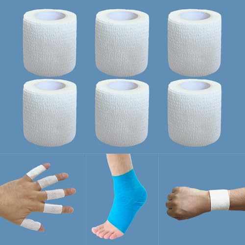 2 Inches Self Adhesive Bandage Wrap Bulk, 6 Pack, White - color: White