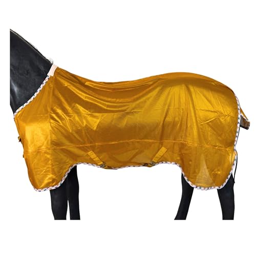BARN & STABLE Breathable and UV Protective Tear-Resistant Mesh Horse Fly Sheet Comfy Equine Summer Sheet with Removable Web Leg Straps - color: Golden Glow, size: 75 in