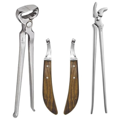 Hoof Nipper 14" with Hoof Curved Jaw Clincher & Farrier Hoof Knives Set Horse Hoof Trimming Kit, Heavy-Duty Steel Nipper, Curved Clincher & Sharp Farrier Knives for Hoof Care