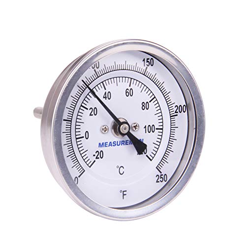 MEASUREMAN Fully Stainless Steel Pot, Kettle, Brewing Bimetal Thermometer, 3" Dial, 2-1/2" Stem, 0-250 deg F/-20-120 deg C, -1% Accuracy, Adjustable, 1/2" NPT Back Mount - size: 3" Dial, 2-1/2" Stem, 0-250 deg F/-20-120 deg C, style: 2-1/2" Stem