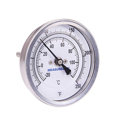 MEASUREMAN Fully Stainless Steel Pot, Kettle, Brewing Bimetal Thermometer, 3" Dial, 2-1/2" Stem, 0-250 deg F/-20-120 deg C, -1% Accuracy, Adjustable, 1/2" NPT Back Mount - size: 3" Dial, 2-1/2" Stem, 0-250 deg F/-20-120 deg C, style: 2-1/2" Stem