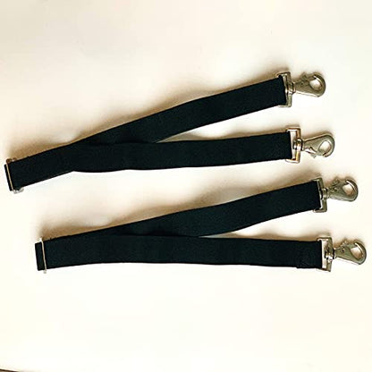 Majestic Ally Pack of 2 Adjustable Length Horse Blanket Sheet Replacement Elastic Leg Strap with Double Swivel Snaps (Black) - color: Black