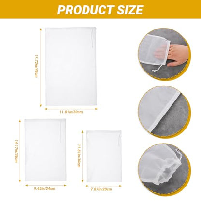 Cheese Cloth Bag for Straining, 3 Pack, Reusable Fine Mesh Nylon Nut Bag Strainer with Drawstring for Straining Nut Milk, Juice, Yogurt, Coffee, 100 Mesh (7.87x11.81"/9.45x14.17"/11.81x17.72") - size: Combo - 7.87x11.81"/9.45x14.17"/11.81x17.72"