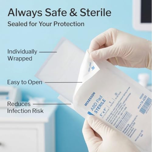 McKesson Sterile Abdominal- ABD Pads 20, Post Op, 5 x 9 in, 20 Pack | Individually Wrapped Wound Dressing, First Aid Pads Surgical-Grade, Nonstick-for Heavy Leakage, Nonwoven Cellulose